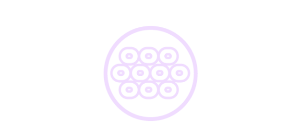Grafica circolare con file di cerchi più piccoli  all'interno, che rappresentano le cellule della  cute
